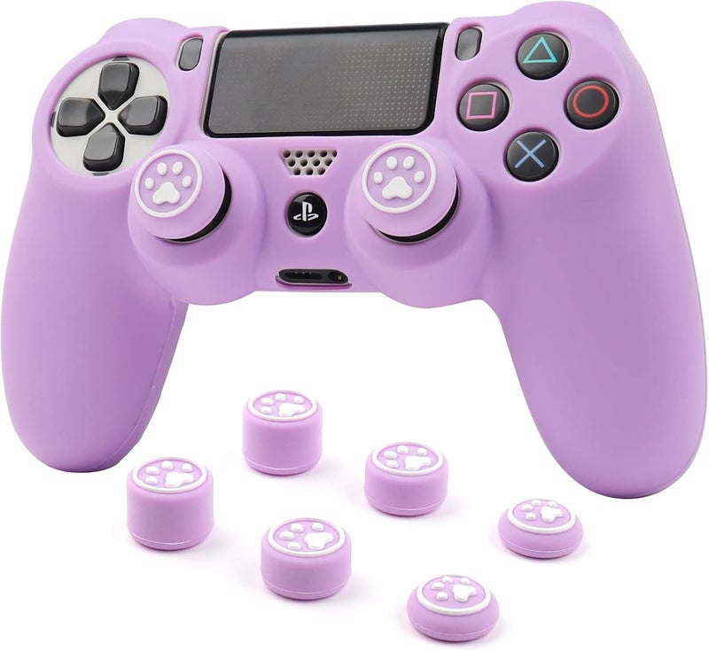RALAN Purple Controller Skin Silicone for PlayStation 4, Non-Slip Grip Cover Protector Compatible with PS4 Slim/PS4 Pro Controllers with 6 Thumb Grip Caps - Image 1